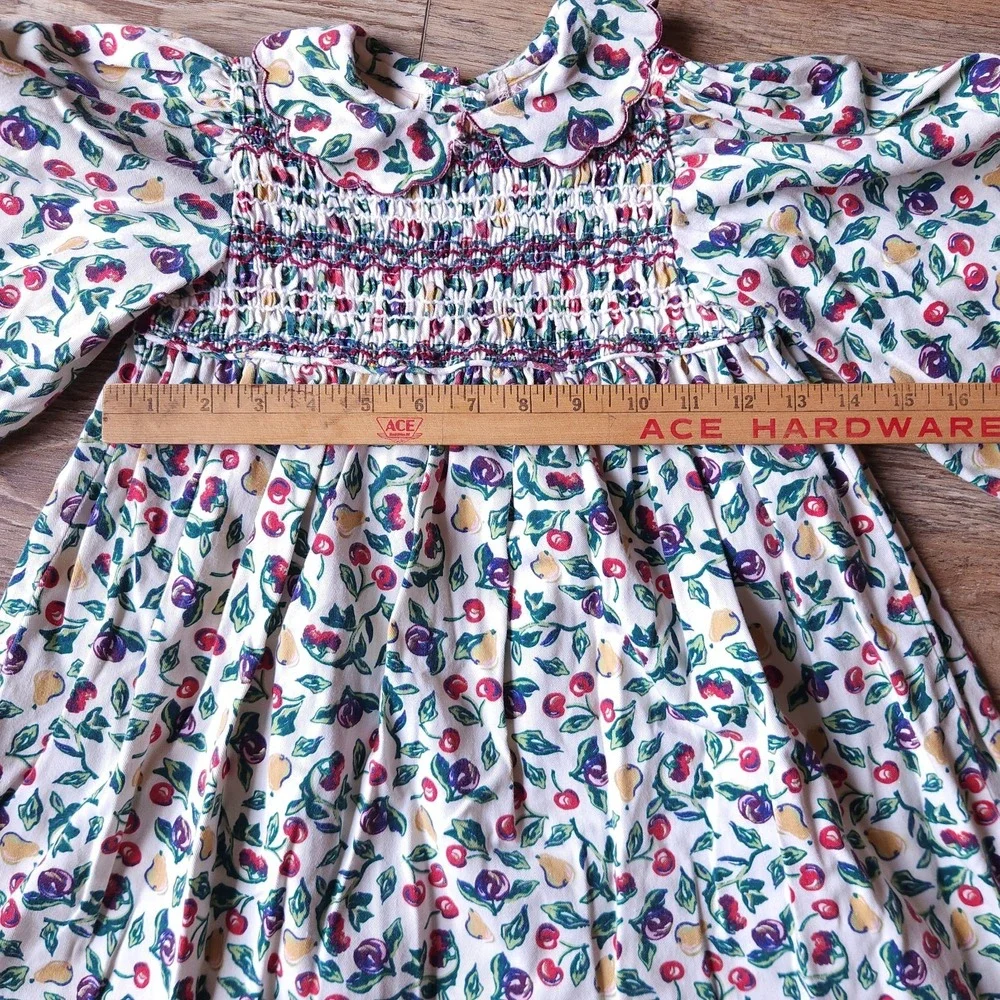 VTG OshKosh Collection Fruit Smocked Dress 5 Girls Corduroy Pears Cherries USA